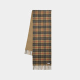 Mu Vintage Check 经典棕色格纹山羊绒流苏围巾
