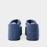 Wedge 水洗蓝色帆布凉鞋