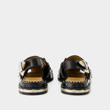 Aj1312 黑色光面小牛皮凉鞋