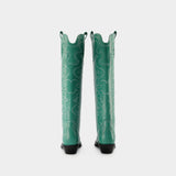 Ganni Embroidered Western 皮质长靴棕色牛仔