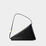 玛尼 Marni Prisma Triangle Bag 黑色光面牛皮手提包腋下三角包
