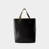玛尼 Marni Tribeca Tote Bag 黑白色皮质托特包