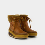 蔻依 See by Chloé 棕色牛皮羊毛平底踝靴