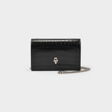 Skull Mini Bag in Black Crocodile Effect Leather
