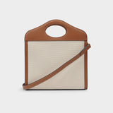 Ll Mn棕米拼色牛皮包边手提包斜挎包