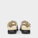 Hybrid Sandal黑色牛皮羊羔毛金属扣拖鞋