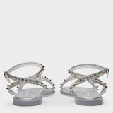 银色镭射铆钉平底凉鞋