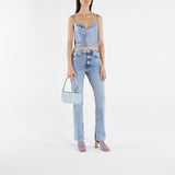 By FarBeliz 鳄鱼压纹牛皮拼麂皮高跟凉鞋