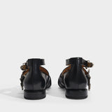 Toga Pulla 黑色牛皮系扣平底鞋 尖头低跟内外全皮休闲鞋