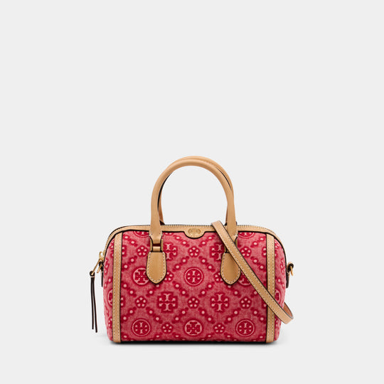 T-Monogram Petite Barrel Shopper Bag - Tory Burch - Cotton - Red