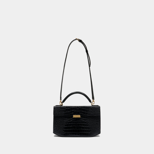 Box Top Handle Purse - TOTEME - Leather - Black