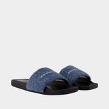 Aw Denim Hotfix Pool Slides - Alexander Wang - Cotton - Blue