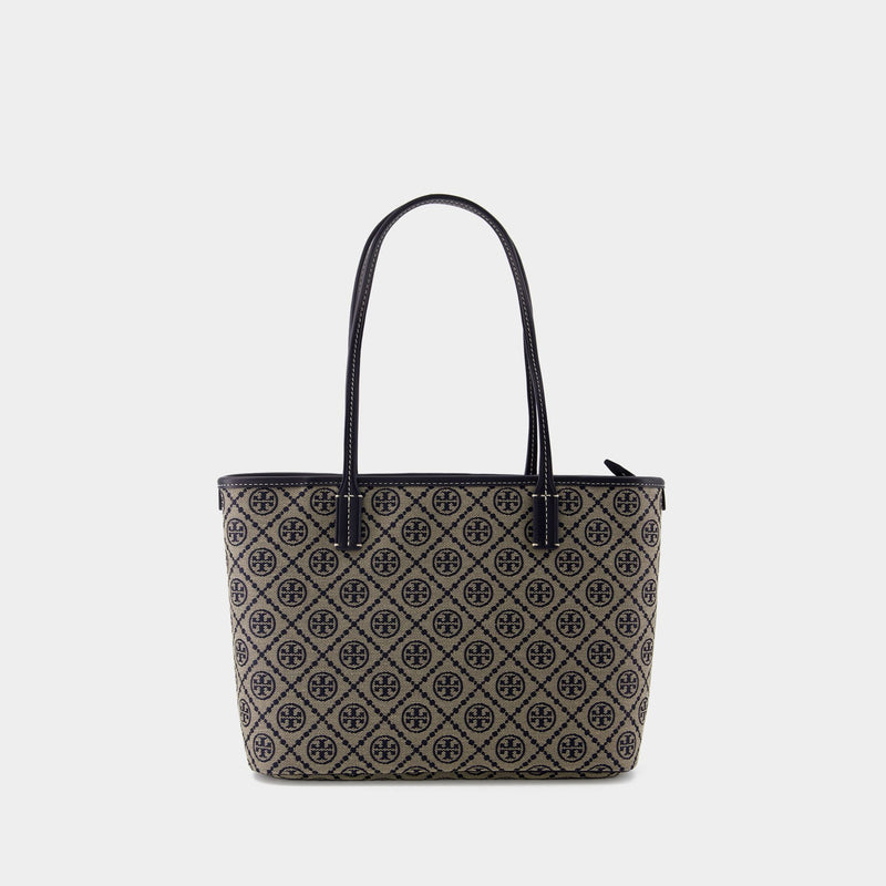 Tory Burch T Monogram 小号海军蓝棉质购物袋