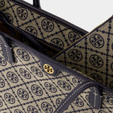 Tory Burch T Monogram 小号海军蓝棉质购物袋