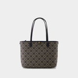 Tory Burch T Monogram 小号海军蓝棉质购物袋