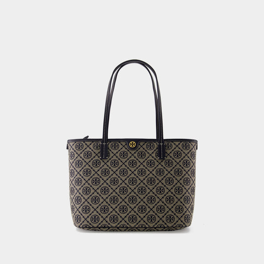Tory Burch T Monogram 小号海军蓝棉质购物袋