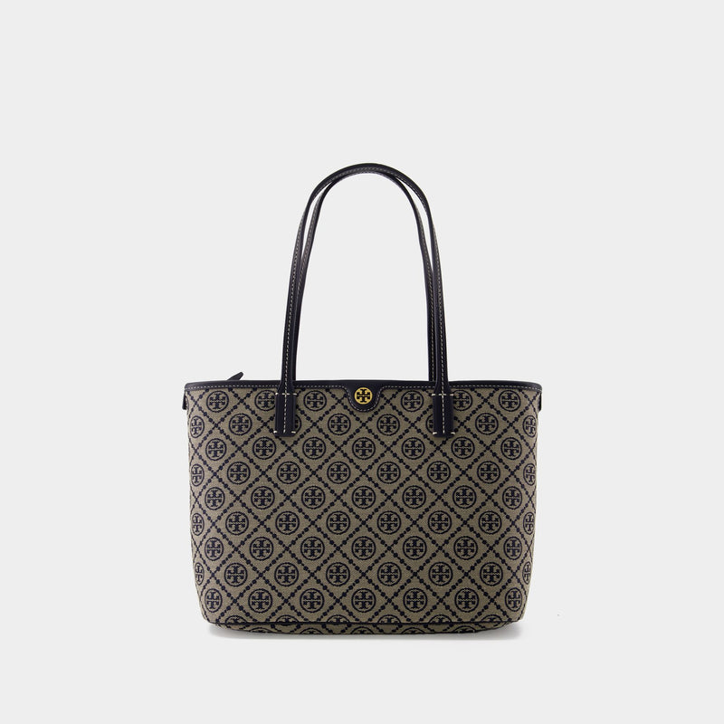 Tory Burch T Monogram 小号海军蓝棉质购物袋