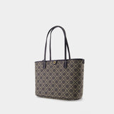 Tory Burch T Monogram 小号海军蓝棉质购物袋