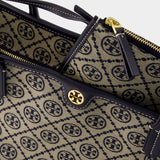 Tory Burch T Monogram 海军蓝棉质拉链购物袋