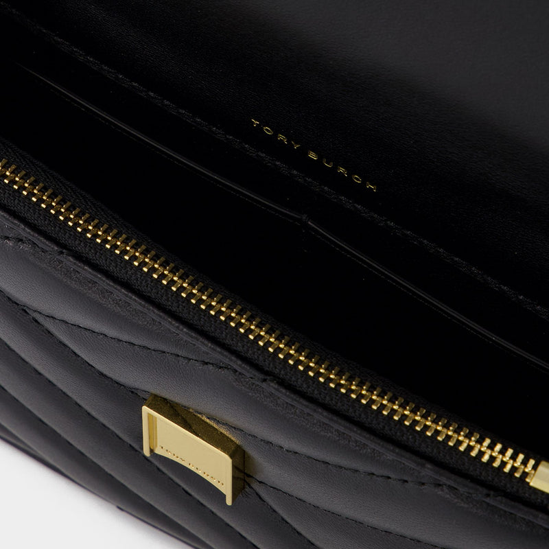 Tory Burch Kira Chevron 黑色皮质迷你手提WOC包