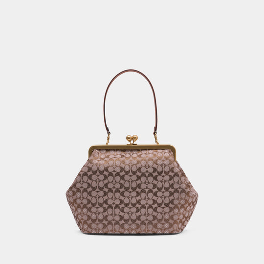 Crystal Signature Large Kisslock Pouch - Coach - Leather - Brown