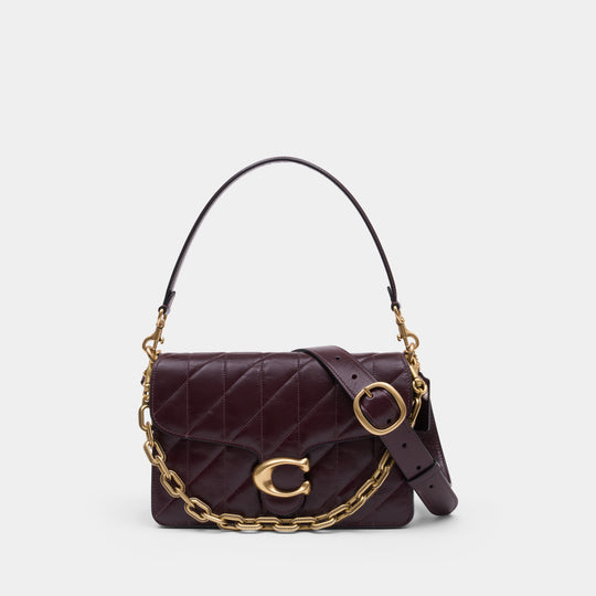 Quilted Glazed Tabby With Chain Shoulder Bag - Coach - Leather - Burgundy