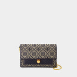 T Monogram Wallet On Chain - Tory Burch - Cotton - Tory Navy
