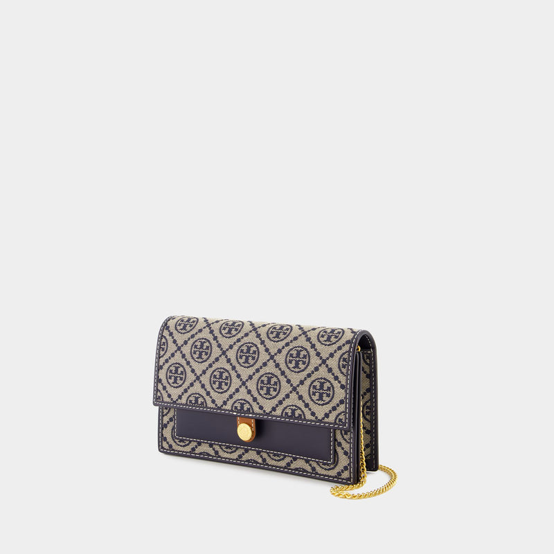 T Monogram Wallet On Chain - Tory Burch - Cotton - Tory Navy