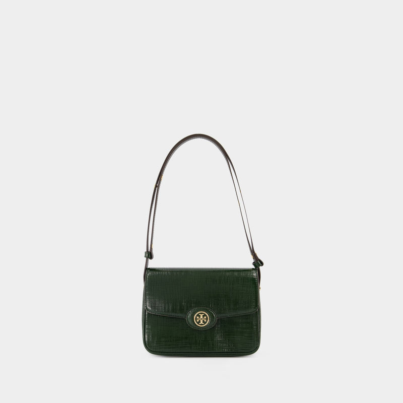 Tory Burch Robinson 绿色皮质折叠单肩包