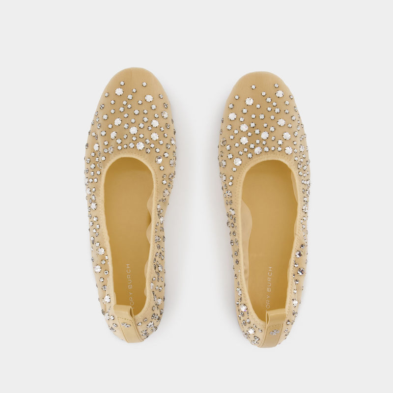 Crystal Ballerinas - Tory Burch - Nylon - Beige