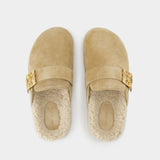 Tory Burch Mellow Shearling 棕色羊毛 勒鞋