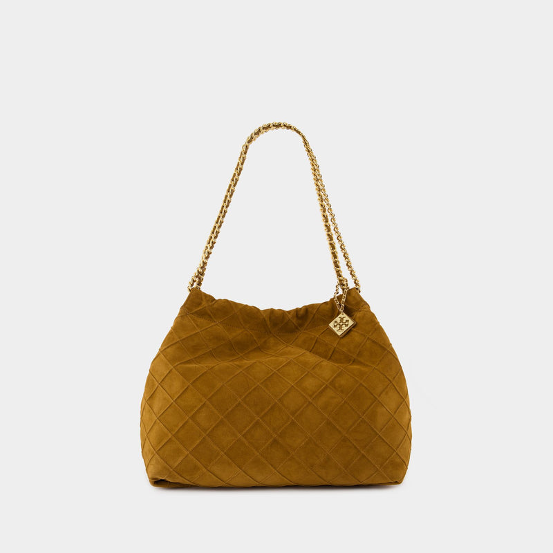 Tory Burch Fleming Soft Drawstring 棕色皮质单肩包