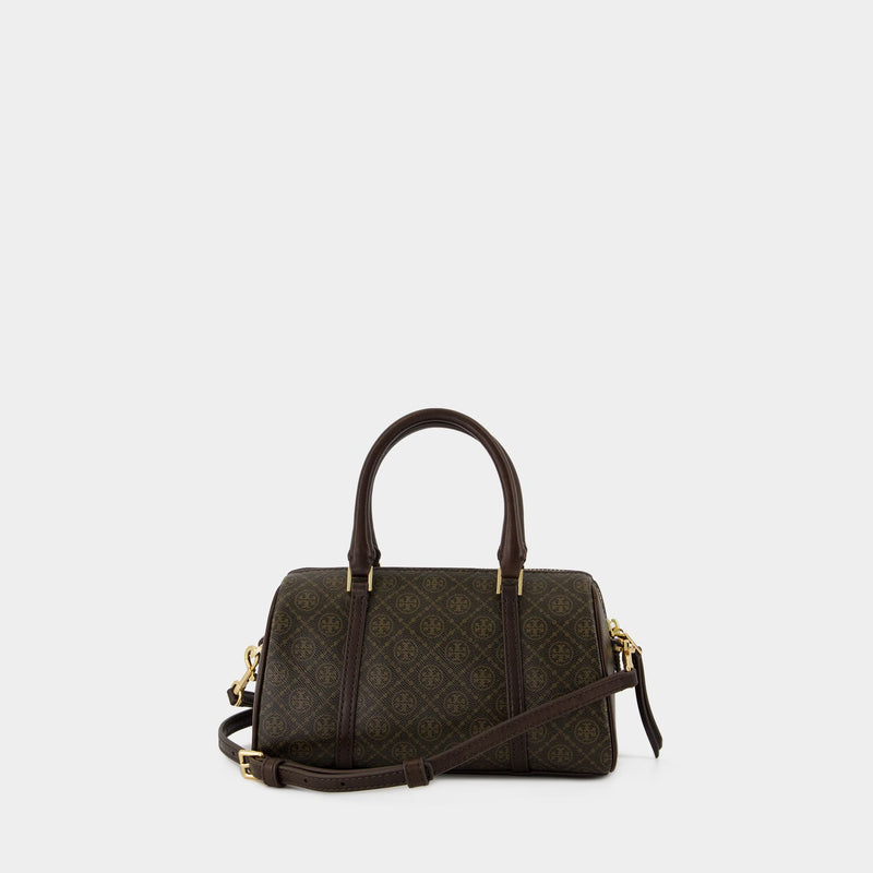T-Monogram Mini Barrel Bag - Tory Burch - Cotton - Brown