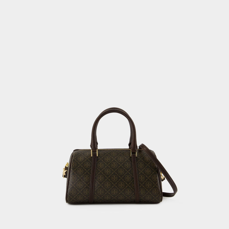 T-Monogram Mini Barrel Bag - Tory Burch - Cotton - Brown