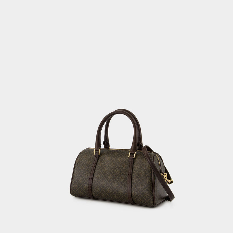 T-Monogram Mini Barrel Bag - Tory Burch - Cotton - Brown