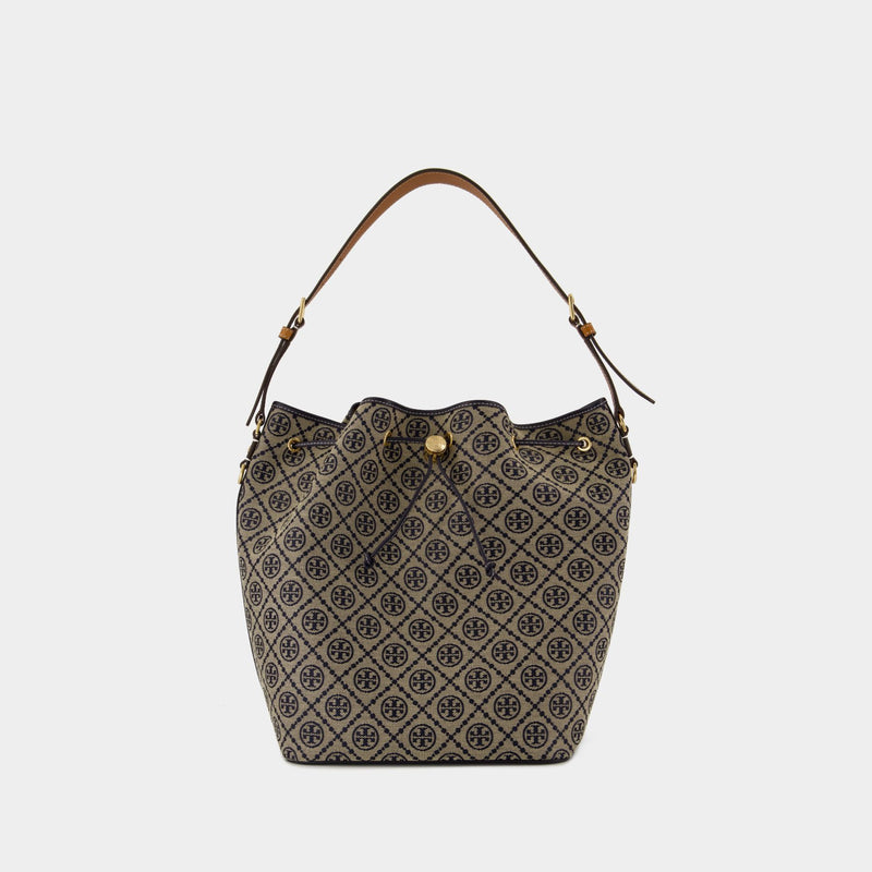 T-Monogram Oversized Shoulder Bag - Tory Burch - Cotton - Blue