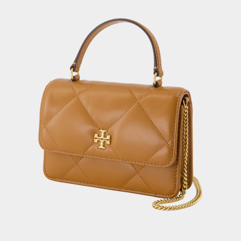 Kira Diamond Mini Top Handle Wallet On Chain - Tory Burch - Leather - Brown