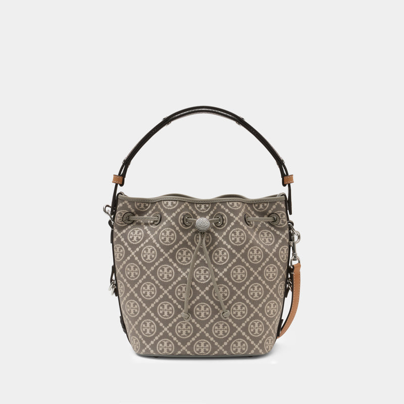 T-Monogram Utility Shoulder Bag - Tory Burch - Cotton - Grey