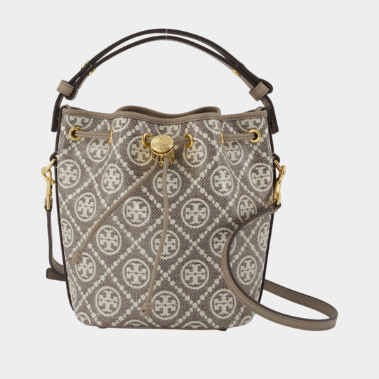 T-Monogram Mini Bucket Bag - Tory Burch - Canvas - Grey
