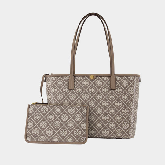 T-Monogram Small Zip Shopper Bag - Tory Burch - Leather - Ivory