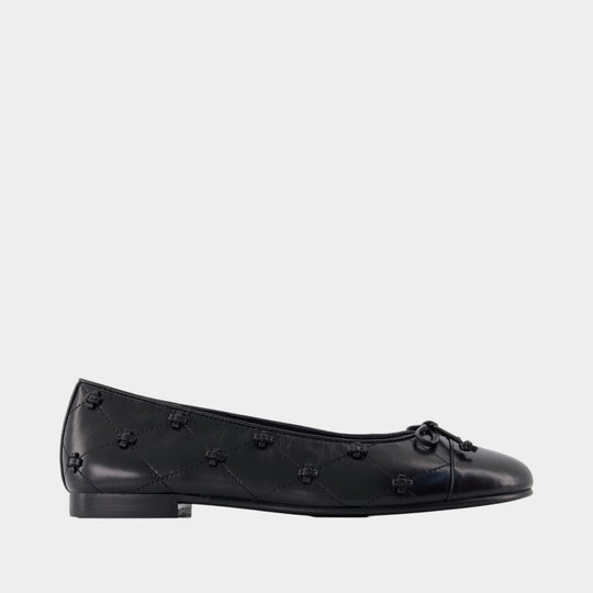 Cap Toe Bunny Knot Ballerinas - Tory Burch - Leather - Black