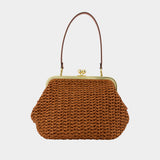 Large Weave Straw Kisslock 27 Clutch - Coach - Leather - Brown