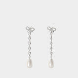Bow Pearl Droplet Earrings - SELF PORTRAIT - Metal - Silver