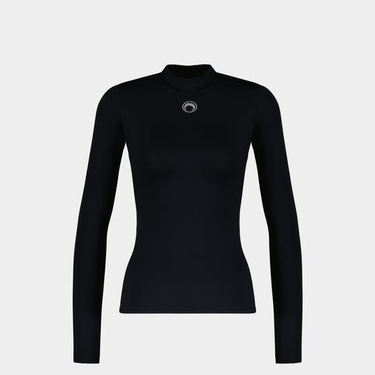 Moon Logo Strass Highneck T-Shirt - Marine Serre - Nylon - Black