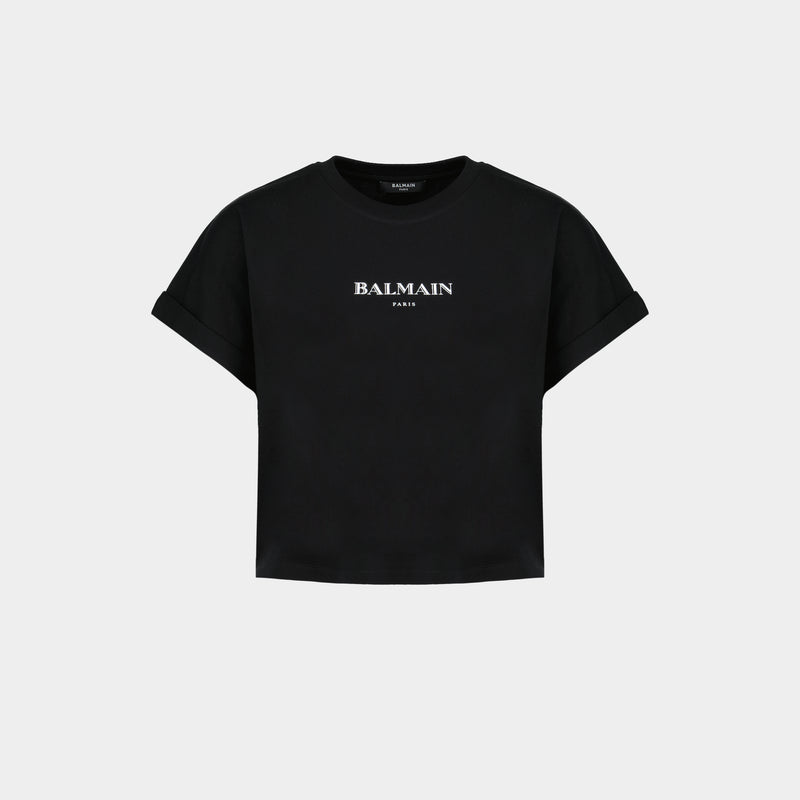 Vintage Print Crop T-Shirt - Balmain - Cotton - Black