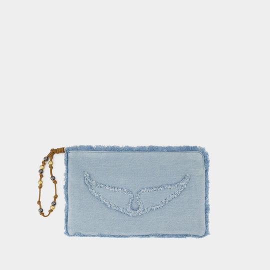 Angel Pouch Denim蓝色棉质牛仔手拿包