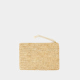 Praia Pouch Gc 米色拉菲草手提包