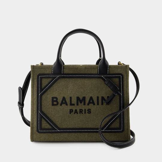 Balmain B-Army卡其色/黑色帆布小号购物袋