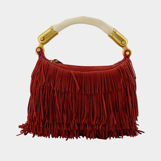 Ebene Mini Fringes Bag - Balmain - Leather - Red