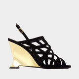Sandal Cage Wedge - Balmain - Leather - Black